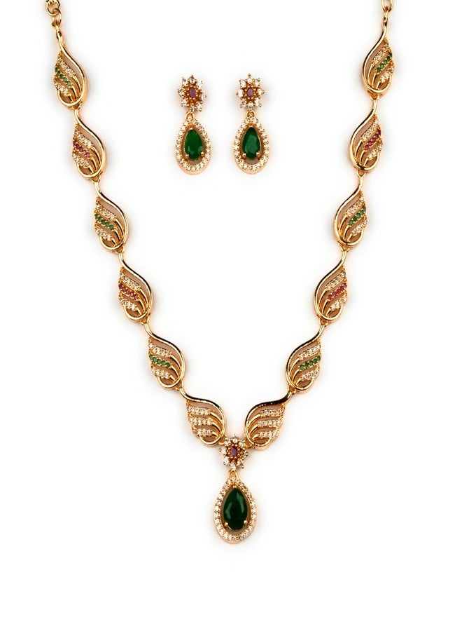 Sasitrends Traditional Micro Gold Plated American Diamond Stone Designer Jewellery Set for Women & Girls… - Image 1