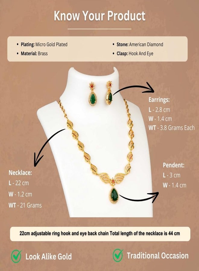 Sasitrends Traditional Micro Gold Plated American Diamond Stone Designer Jewellery Set for Women & Girls… - Image 2
