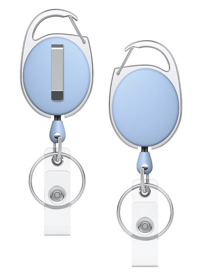 Uniclife 2 Pack Retractable Badge Reel for Badge Holder Heavy Duty Retractable Keychain Strong ABS Casing with Stainless Steel Spring Coil 61 cm Nylon Rope Carabiner Clip and Key Ring Light Blue - Image 1