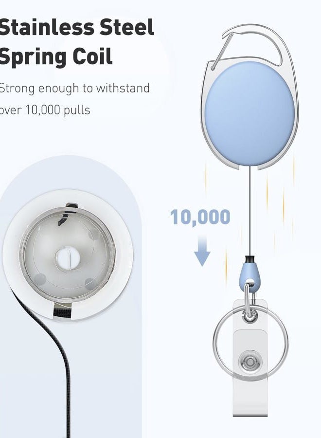 Uniclife 2 Pack Retractable Badge Reel for Badge Holder Heavy Duty Retractable Keychain Strong ABS Casing with Stainless Steel Spring Coil 61 cm Nylon Rope Carabiner Clip and Key Ring Light Blue - Image 3