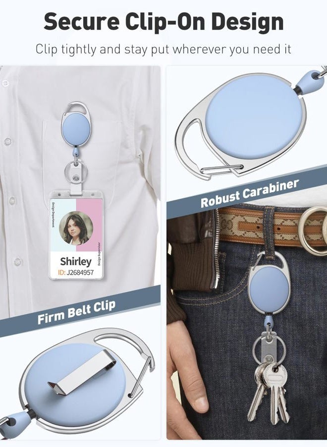 Uniclife 2 Pack Retractable Badge Reel for Badge Holder Heavy Duty Retractable Keychain Strong ABS Casing with Stainless Steel Spring Coil 61 cm Nylon Rope Carabiner Clip and Key Ring Light Blue - Image 4