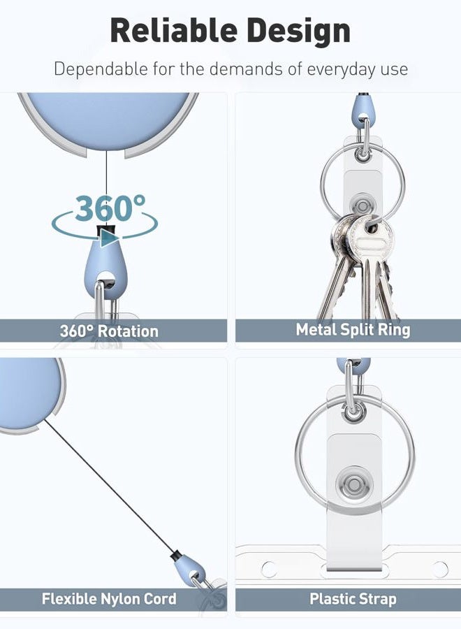 Uniclife 2 Pack Retractable Badge Reel for Badge Holder Heavy Duty Retractable Keychain Strong ABS Casing with Stainless Steel Spring Coil 61 cm Nylon Rope Carabiner Clip and Key Ring Light Blue - Image 5