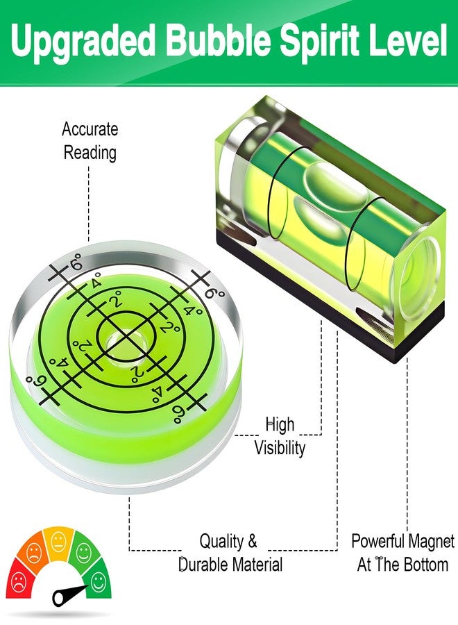 Dreyoo ميزان فقاعات صغير من دريو، 9 قطع، ميزان فقاعات مغناطيسي صغير بمثقاب مربع، أداة قياس دائرية لتسوية الفونوغراف، الكاميرا، القرص الدوار، الحامل الثلاثي، الإطار، المثقاب، 10×10×29 مم، 32×7 مم - Image 3