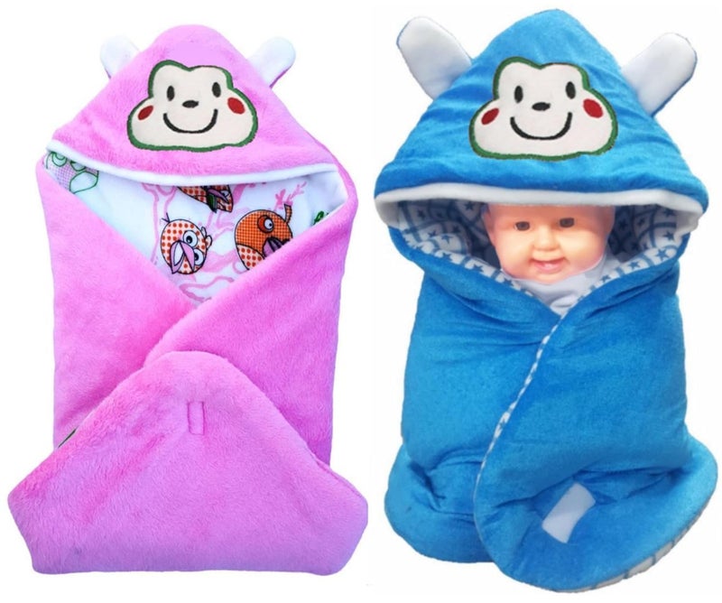 BRANDONN Fashions Gift Pack Combo of 2 New Born Baby All Season Use 3 in 1 Baby Wrapper OR Blanket Cum Sleeping Bag Cum Beeding(0-4months)(Pink & Blue) - Image 1