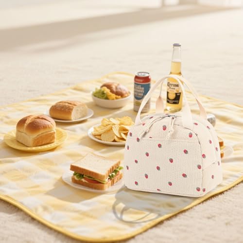LEDAOU Lunch Box for Women Insulated Lunch Bag Corduroy Lunch Tote Bags Leakproof Cooler Lunchbox for Travel Work Picnic - Image 5