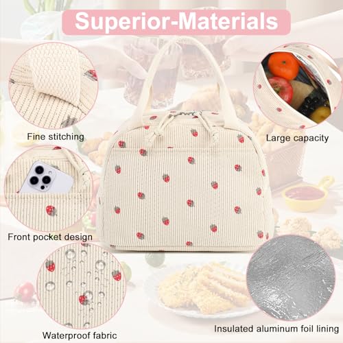 LEDAOU Lunch Box for Women Insulated Lunch Bag Corduroy Lunch Tote Bags Leakproof Cooler Lunchbox for Travel Work Picnic - Image 4
