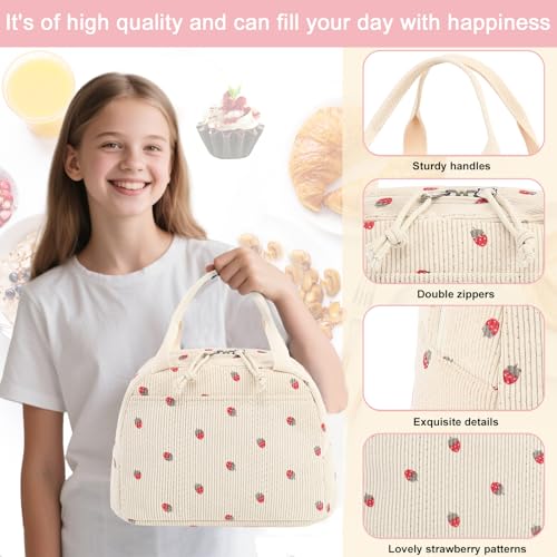LEDAOU Lunch Box for Women Insulated Lunch Bag Corduroy Lunch Tote Bags Leakproof Cooler Lunchbox for Travel Work Picnic - Image 3