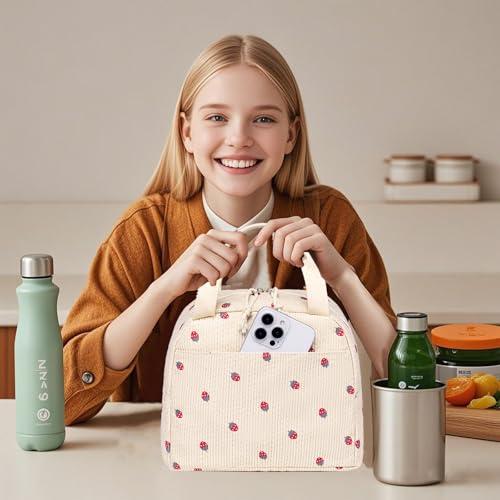 LEDAOU Lunch Box for Women Insulated Lunch Bag Corduroy Lunch Tote Bags Leakproof Cooler Lunchbox for Travel Work Picnic - Image 2