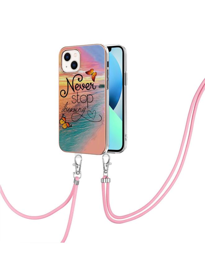 S-TOP Case For iPhone 15 Plus Electroplating Pattern IMD TPU Shockproof Case with Neck Lanyard - Image 1