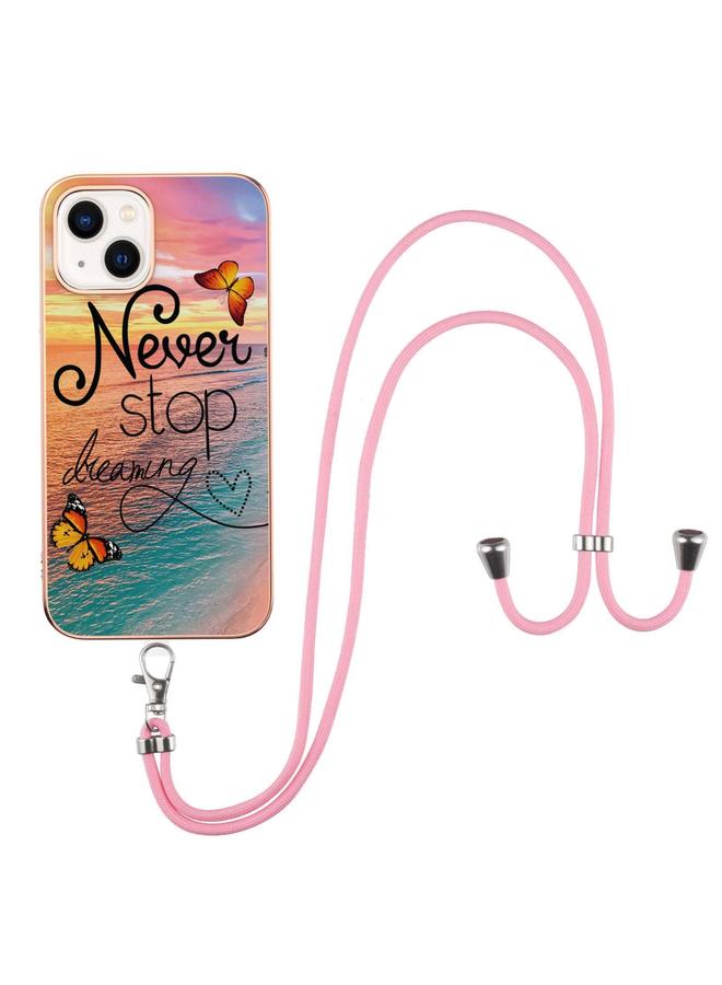 S-TOP Case For iPhone 15 Plus Electroplating Pattern IMD TPU Shockproof Case with Neck Lanyard - Image 2