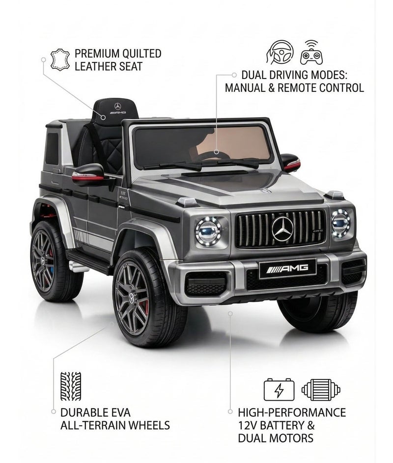 Mercedes-Benz G63 12V Battery Ride On Car with Remote Control for Kids,with EVA wheels , Suspension System, Openable Doors, LED Lights, Music MP3 Player -SILVER GREY - Image 2