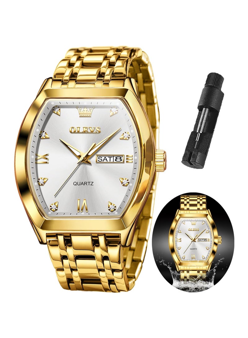 OLEVS Mens Watches Luxury Business Diamond Analog Quartz Watches for Men with Date Two Tone Stainless Steel Waterproof Luminous Dress Wrist Watches - Image 1