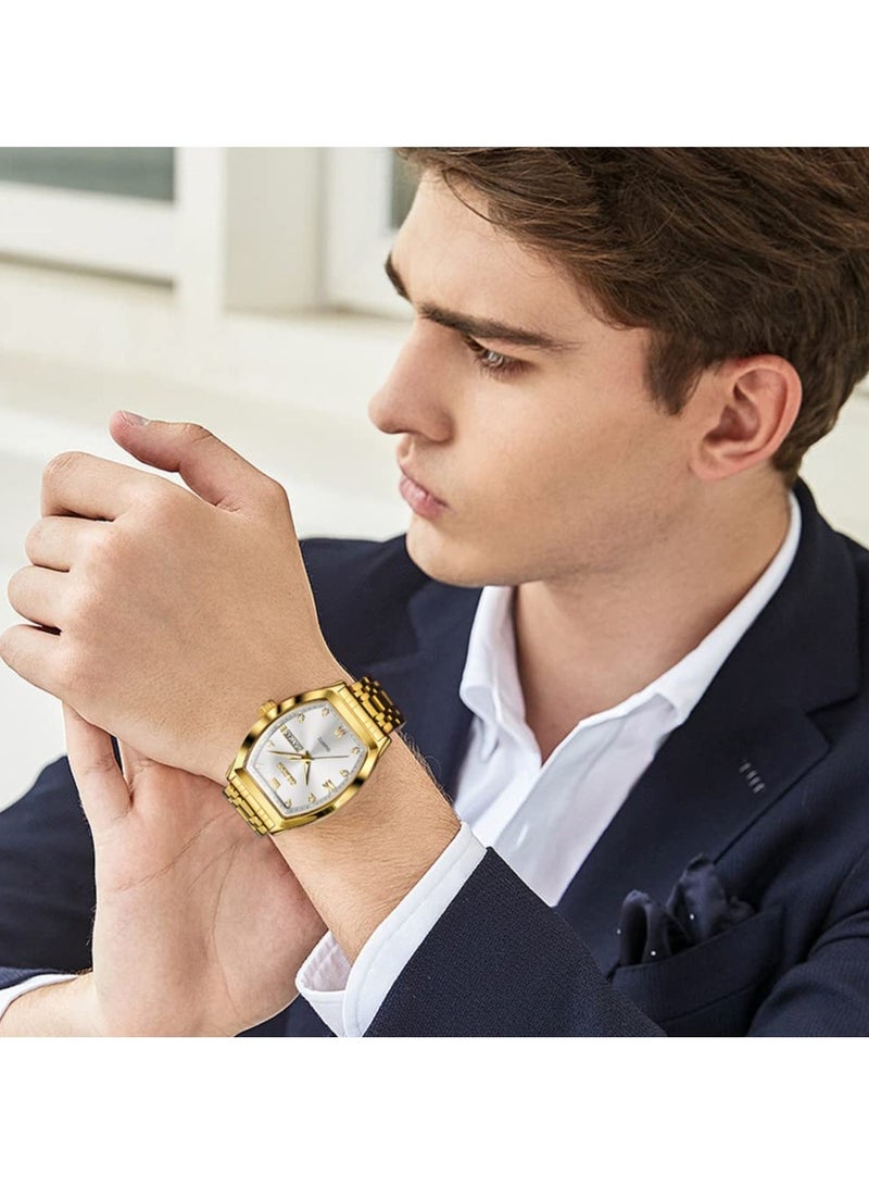 OLEVS Mens Watches Luxury Business Diamond Analog Quartz Watches for Men with Date Two Tone Stainless Steel Waterproof Luminous Dress Wrist Watches - Image 2