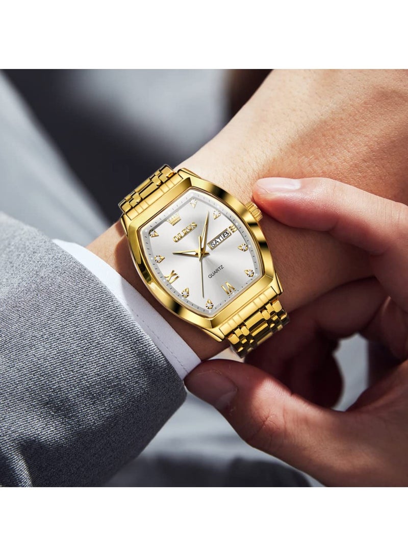 OLEVS Mens Watches Luxury Business Diamond Analog Quartz Watches for Men with Date Two Tone Stainless Steel Waterproof Luminous Dress Wrist Watches - Image 4