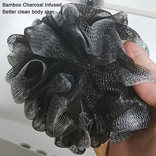 Arswin Shower Sponge Loofah Back Scrubber, Soft Mesh Body Scrubber with Wooden Handle, Bath Sponge for Women Kids (Black) - Image 3