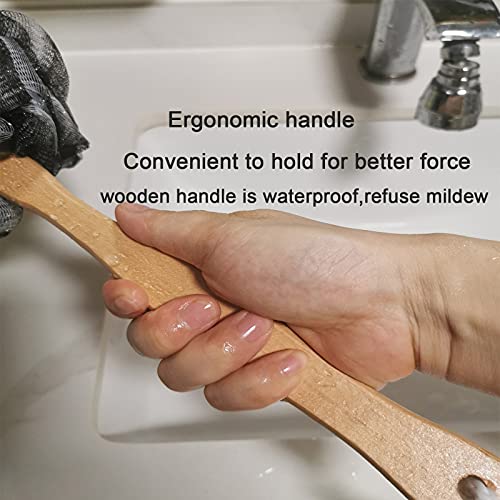 Arswin Shower Sponge Loofah Back Scrubber, Soft Mesh Body Scrubber with Wooden Handle, Bath Sponge for Women Kids (Black) - Image 4