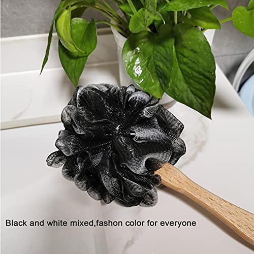 Arswin Shower Sponge Loofah Back Scrubber, Soft Mesh Body Scrubber with Wooden Handle, Bath Sponge for Women Kids (Black) - Image 5