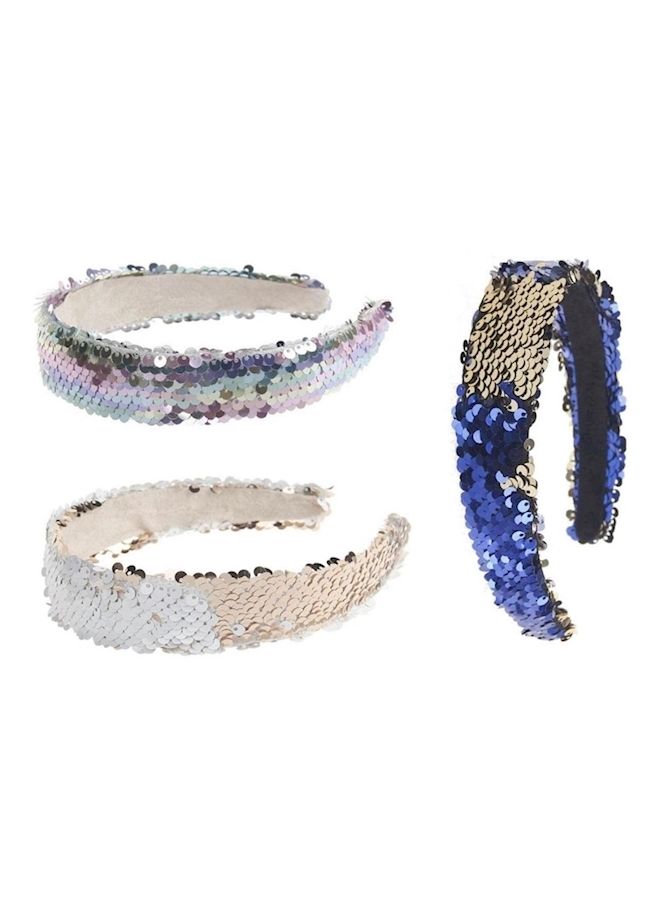 NIBEMINENT 3-Piece Sequined Padded Alice Hairband Purple/Blue/Grey