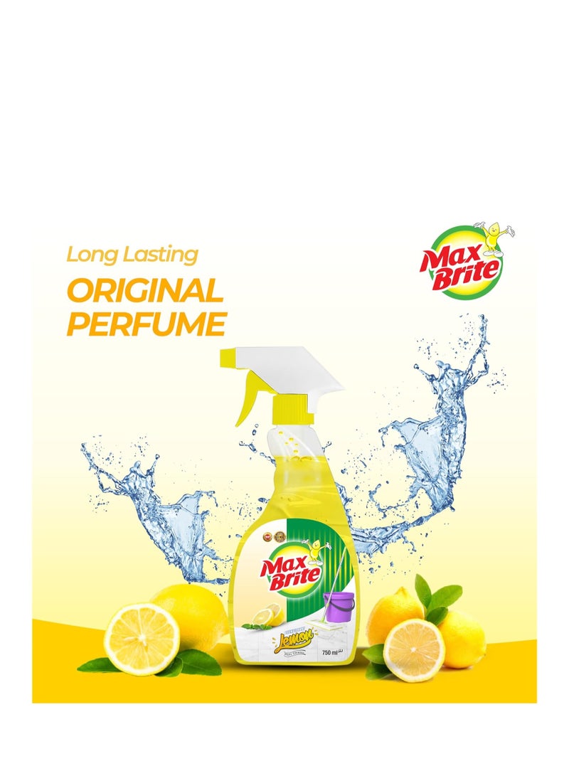 Max Brite Disinfectant Floor Cleaner Spray Lemon Fragrance 750 ml - Image 2