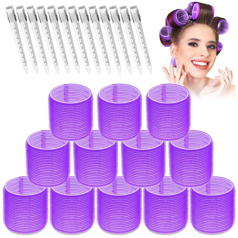 selizo Jumbo Hair Curlers Set - 24 Pieces with 12 Large Rollers and 12 Clips for Adding Volume to Long, Thick Hair (Purple) - Image 1
