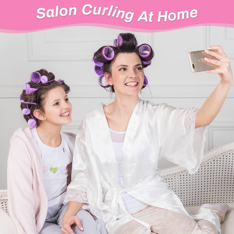 selizo Jumbo Hair Curlers Set - 24 Pieces with 12 Large Rollers and 12 Clips for Adding Volume to Long, Thick Hair (Purple) - Image 2