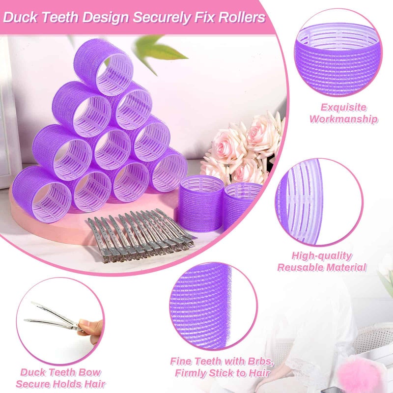 selizo Jumbo Hair Curlers Set - 24 Pieces with 12 Large Rollers and 12 Clips for Adding Volume to Long, Thick Hair (Purple) - Image 4