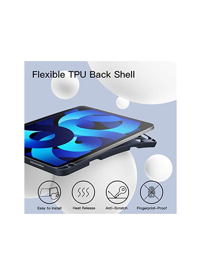 Jetech حافظة لجهاز iPad Air 5/4 (2022/2020 الجيل الخامس/الرابع 10.9 بوصة) مع حامل قلم، تدعم شحن القلم الثاني، غلاف لوحي نحيف مع ظهر TPU ناعم، استيقاظ/نوم تلقائي (كحلي) - Image 2