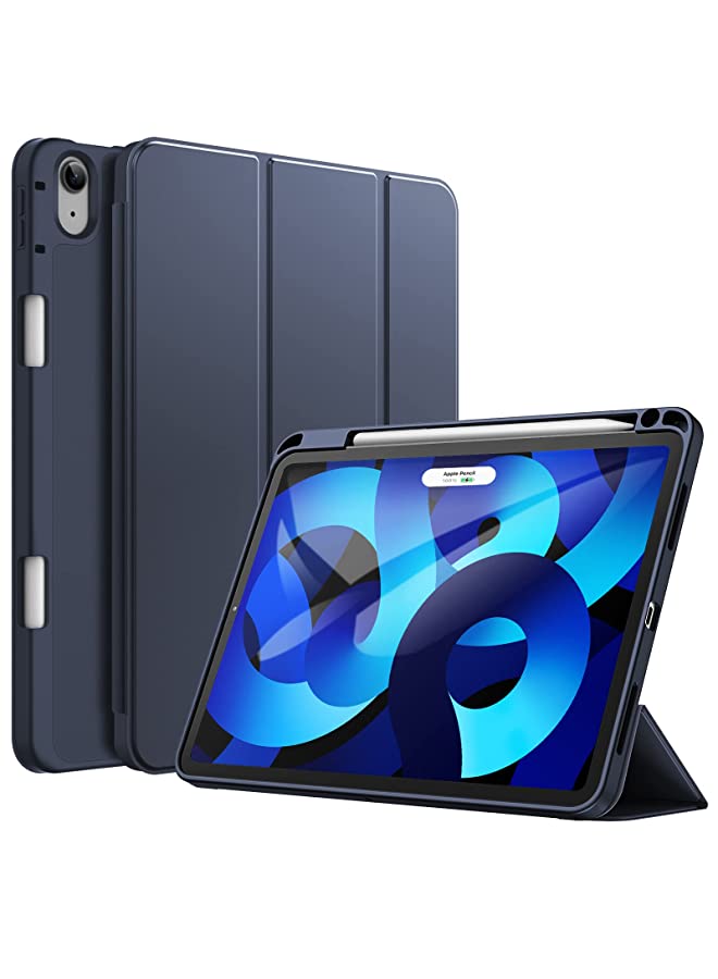 Jetech حافظة لجهاز iPad Air 5/4 (2022/2020 الجيل الخامس/الرابع 10.9 بوصة) مع حامل قلم، تدعم شحن القلم الثاني، غلاف لوحي نحيف مع ظهر TPU ناعم، استيقاظ/نوم تلقائي (كحلي) - Image 1