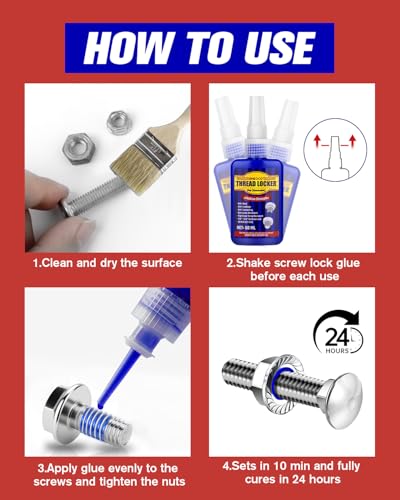GNEOCO Thread Lock Blue, Threadlocker Medium Strength, Thread Locker for Nuts, Bolts, Fasteners and Metals, Anaerobic Curing Screw Glue to Prevent Loosening (Blue (Removable)) - Image 4