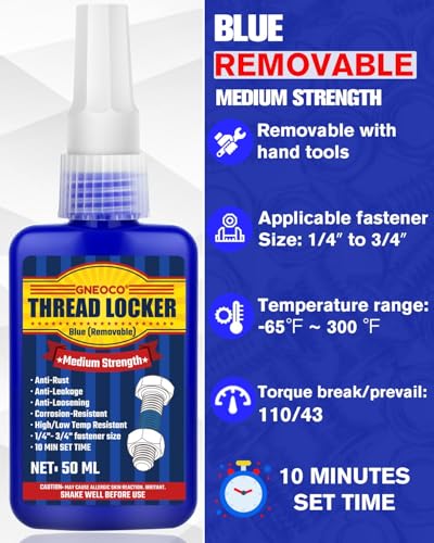 GNEOCO Thread Lock Blue, Threadlocker Medium Strength, Thread Locker for Nuts, Bolts, Fasteners and Metals, Anaerobic Curing Screw Glue to Prevent Loosening (Blue (Removable)) - Image 5