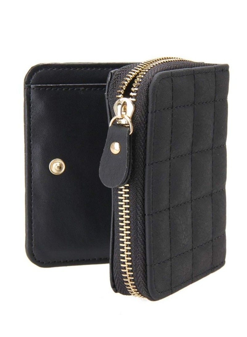 Y&D Women's Wallet, Premium PU Leather Purse Small RFID Blocking Ladies Wallet with Stainless Steel Zipper, Short Grid Style Card Holder Case Coin Pocket for Women Girlfriend, Black - Image 4