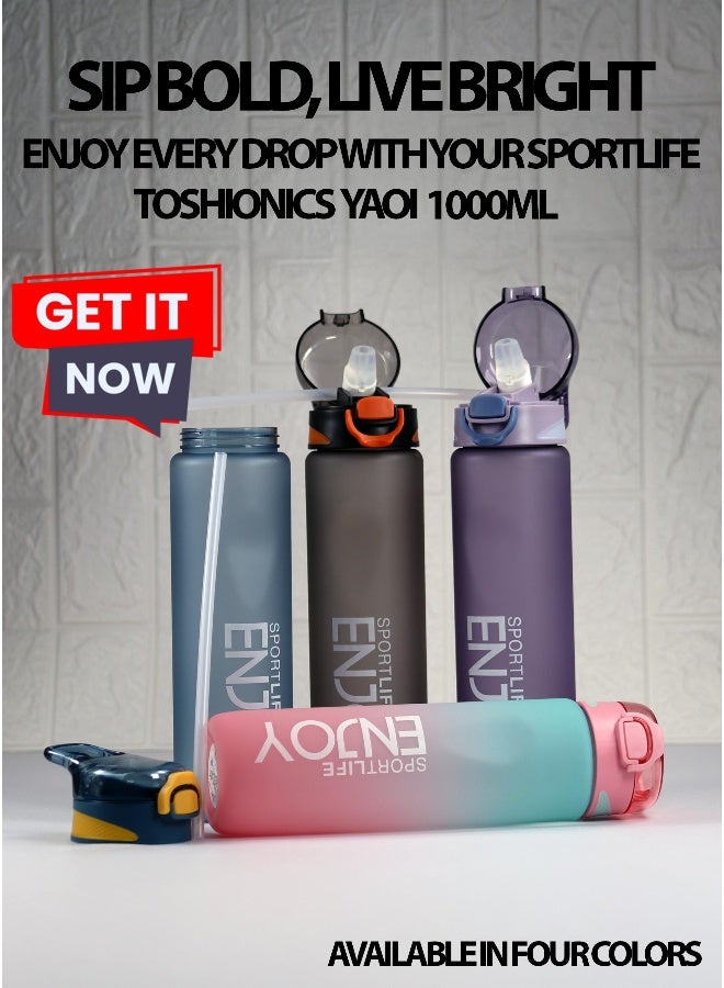 توشيونيكس زجاجة مياه مانعة للتسرب سعة 1000 مل مع ماصة ومقبض - زجاجة ترطيب رياضية خفيفة الوزن وقابلة لإعادة الاستخدام وخالية من مادة BPA للبالغين والأطفال والرجال والنساء - زجاجة مشروبات بلاستيكية متدرجة اللون بفوهة واسعة وعلامات مستوى الماء مل - مثالية للصالة الرياضية واللياقة البدنية واليوغا والمكتب والمدرسة والسفر والمشي لمسافات طويلة وركوب الدراجات والتخييم والأنشطة الخارجية - Image 5
