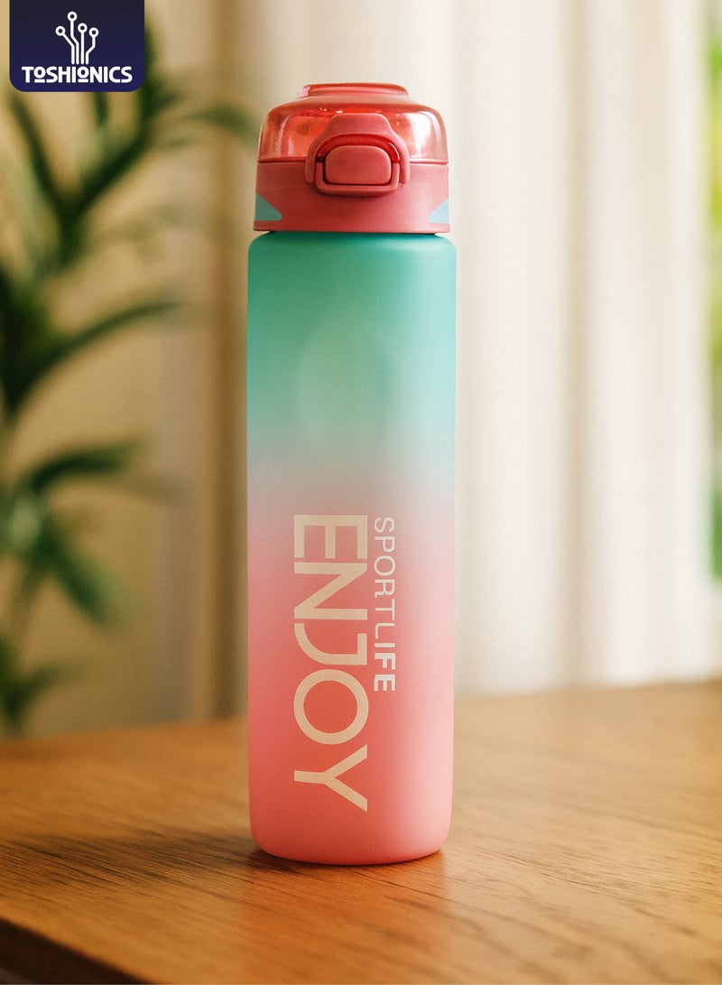 توشيونيكس زجاجة مياه مانعة للتسرب سعة 1000 مل مع ماصة ومقبض - زجاجة ترطيب رياضية خفيفة الوزن وقابلة لإعادة الاستخدام وخالية من مادة BPA للبالغين والأطفال والرجال والنساء - زجاجة مشروبات بلاستيكية متدرجة اللون بفوهة واسعة وعلامات مستوى الماء مل - مثالية للصالة الرياضية واللياقة البدنية واليوغا والمكتب والمدرسة والسفر والمشي لمسافات طويلة وركوب الدراجات والتخييم والأنشطة الخارجية - Image 1