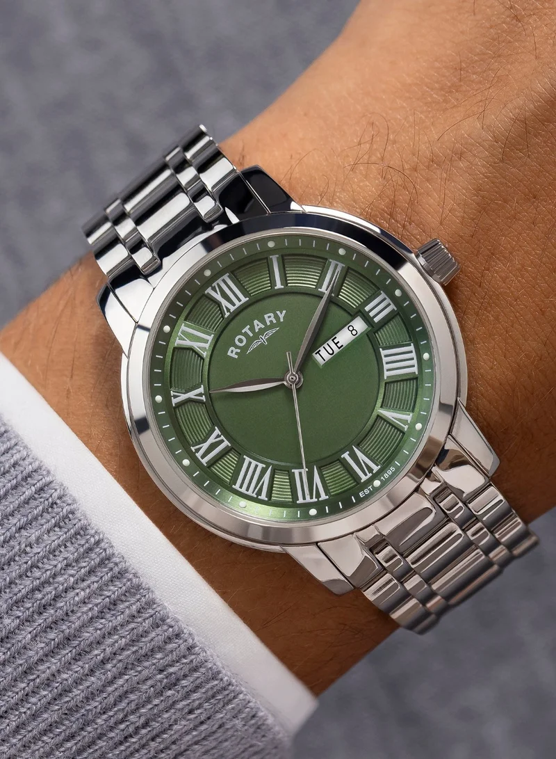 Rotary  Men's Heritage Analogue Watch, Green Dial, Stainless Steel Bracelet for Men | Best Price UAE