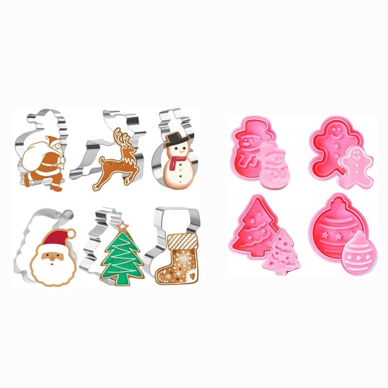 Husaini Mart HUSAINI MART Christmas Cookie Cutter Set of 2 6 Stainless Steel Cookie Cutters and 4 Cookie Cutter Santa Claus SnowmanSanta Claus Head Tree StockingDeer for Holiday Baking Xmas Biscuit Cutter  - Image 1