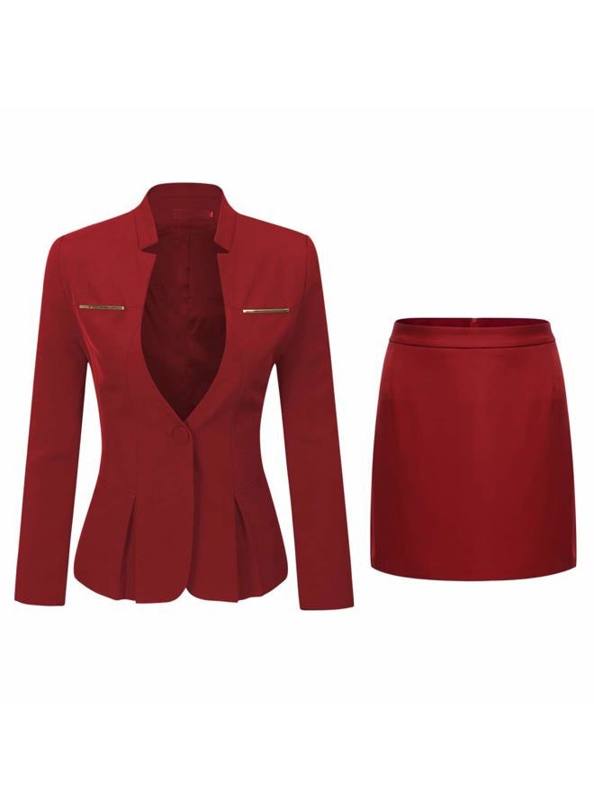 YUNCLOS Women's 2 Piece Business Skirt Suit Set Office Lady Slim Fit Blazer and Skirt, Blazer and Skirt-red, XS - Image 1