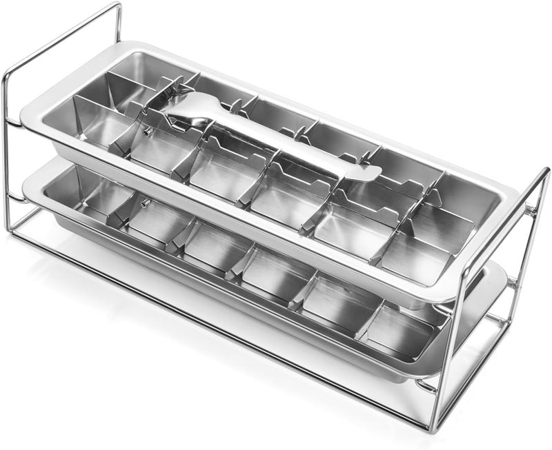 lycss Stainless Steel Ice Cube Tray 2 Pack with Easy Release Lever - 36 Large Cube Slots - Image 1
