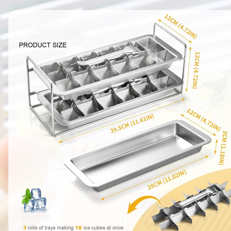 lycss Stainless Steel Ice Cube Tray 2 Pack with Easy Release Lever - 36 Large Cube Slots - Image 2