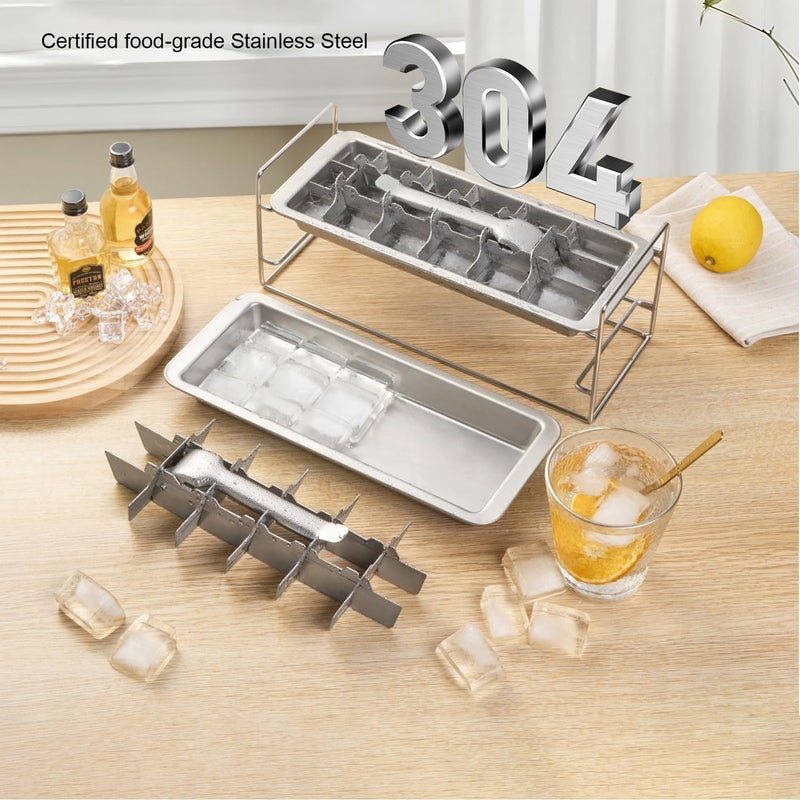 lycss Stainless Steel Ice Cube Tray 2 Pack with Easy Release Lever - 36 Large Cube Slots - Image 4