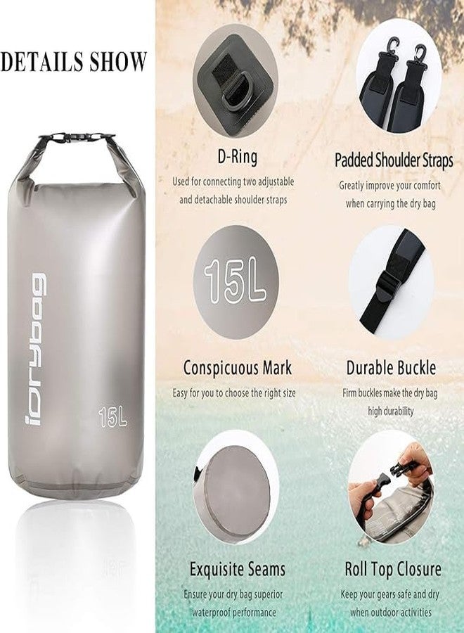 Delzon حقيبة ديلزون الجافة المقاومة للماء، خفيفة الوزن، حقيبة كتف واحدة للتخزين الجاف، مناسبة للسفر والسباحة وركوب القوارب والتجديف، شفافة - سوداء (15 لترًا) - Image 2