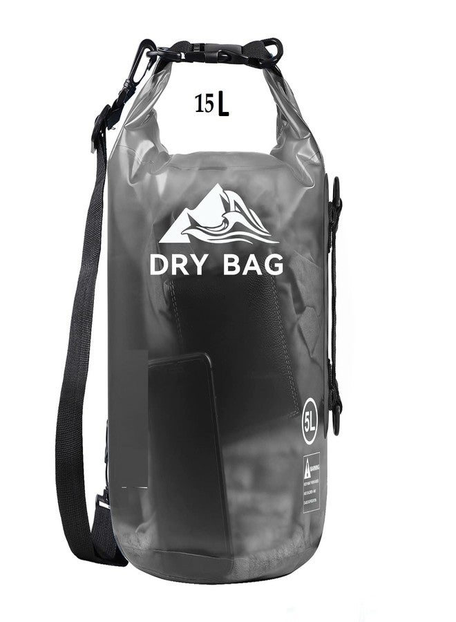 Delzon حقيبة ديلزون الجافة المقاومة للماء، خفيفة الوزن، حقيبة كتف واحدة للتخزين الجاف، مناسبة للسفر والسباحة وركوب القوارب والتجديف، شفافة - سوداء (15 لترًا) - Image 1