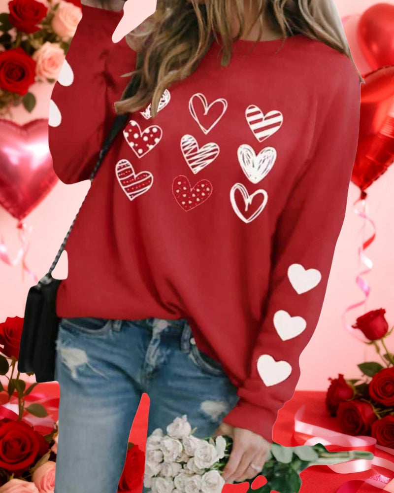 Huovud Valentines Sweatshirt Women Funny Love Heart Graphic Valentines Shirt Casual Valentines Long Sleeve Pullover Top (Red-6, L) - Image 2