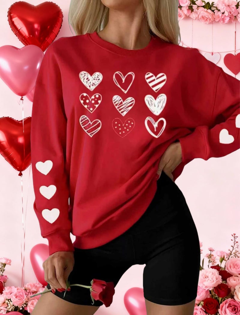 Huovud Valentines Sweatshirt Women Funny Love Heart Graphic Valentines Shirt Casual Valentines Long Sleeve Pullover Top (Red-6, L) - Image 5