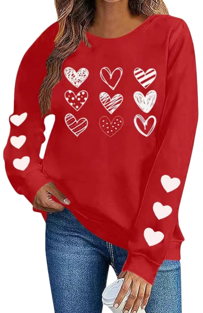Huovud Valentines Sweatshirt Women Funny Love Heart Graphic Valentines Shirt Casual Valentines Long Sleeve Pullover Top (Red-6, L) - Image 1