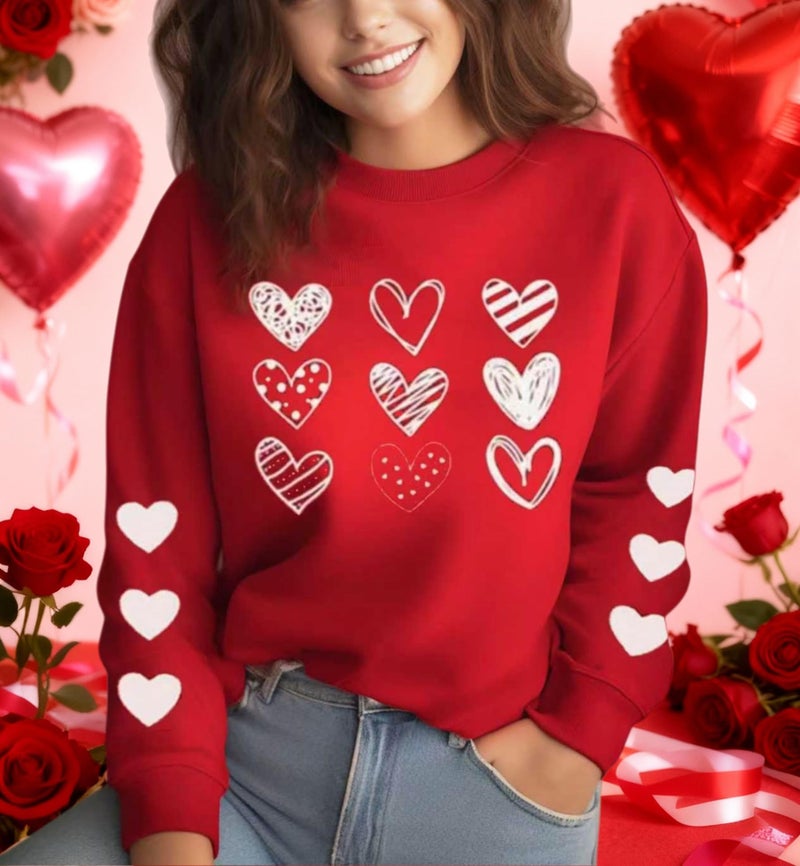 Huovud Valentines Sweatshirt Women Funny Love Heart Graphic Valentines Shirt Casual Valentines Long Sleeve Pullover Top (Red-6, L) - Image 3