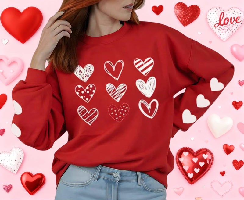 Huovud Valentines Sweatshirt Women Funny Love Heart Graphic Valentines Shirt Casual Valentines Long Sleeve Pullover Top (Red-6, L) - Image 4