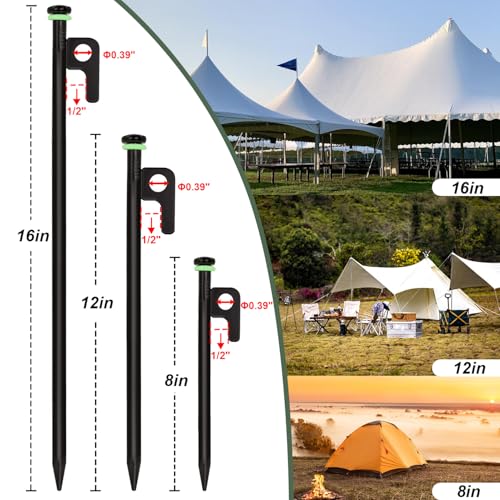 HOLANHING 16Pcs Tent Stakes, 8in Heavy Duty Tent Stakes with Storage Pouch, Dia 0.35" Forged Steel Stakes for Tent Used on Rocks, Grassland, Snowfield(16Pcs 8in Stakes) - Image 2