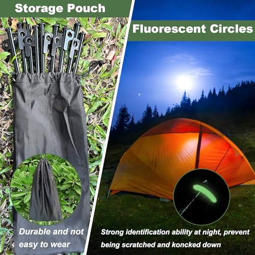 HOLANHING 16Pcs Tent Stakes, 8in Heavy Duty Tent Stakes with Storage Pouch, Dia 0.35" Forged Steel Stakes for Tent Used on Rocks, Grassland, Snowfield(16Pcs 8in Stakes) - Image 5