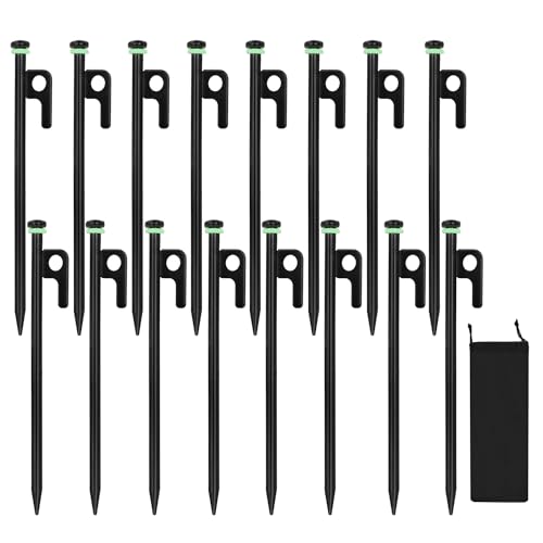 HOLANHING 16Pcs Tent Stakes, 8in Heavy Duty Tent Stakes with Storage Pouch, Dia 0.35" Forged Steel Stakes for Tent Used on Rocks, Grassland, Snowfield(16Pcs 8in Stakes) - Image 1