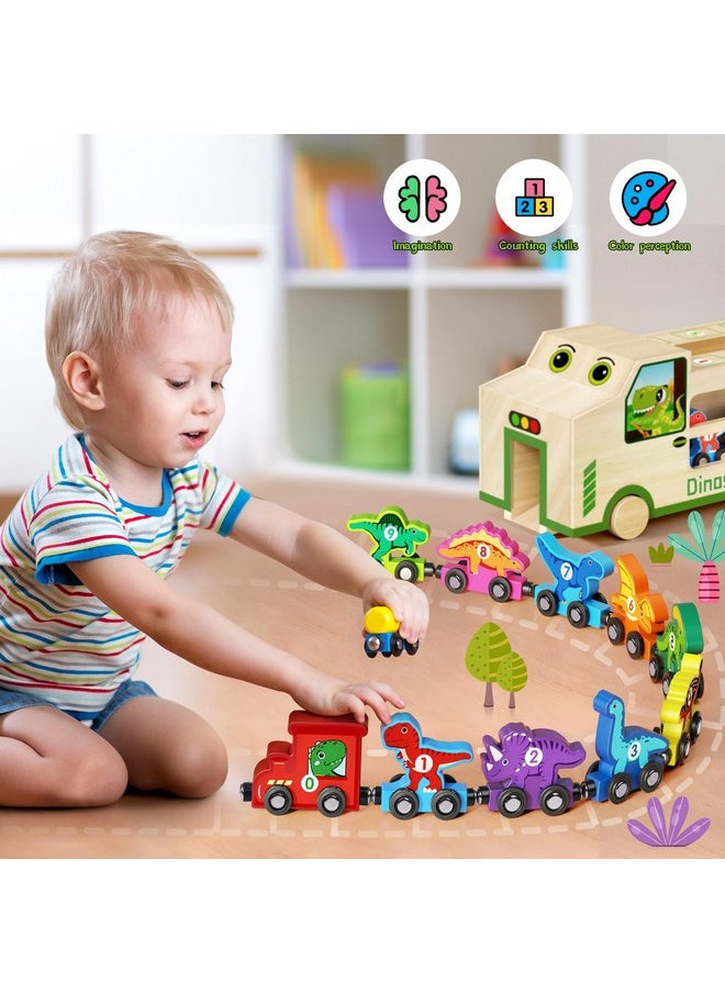 GJZZ GJZZ Wooden Dinosaur Truck & 10 Magnetic Wooden Dinosaur Train Set | Montessori STEM Toys for Kids 2-5 Years | Toddler Learning Toys, Birthday Gifts for Boys and Girls  - Image 2
